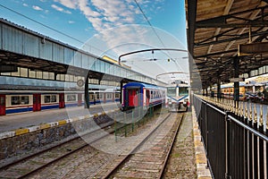 Old electric train at the HaydarpaÃÅ¸a railway station. photo